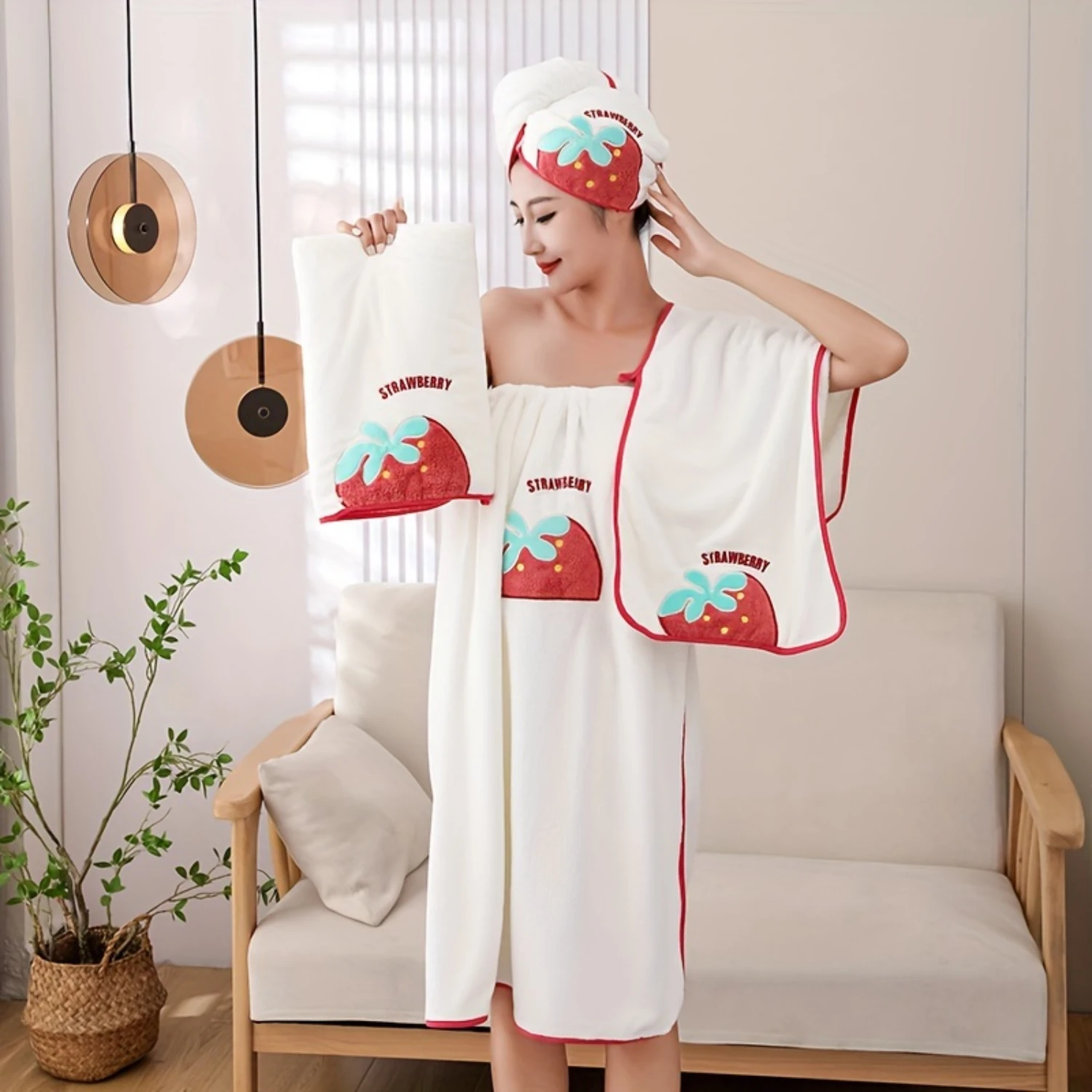 Strawberry Pattern Bath Towel Set - Absorbent Shower Robe + Hair Drying Wrap + Hand & Face Towel - Bathroom Supplies
Strawberry Pattern Bath Towel Set - Absorbent Shower Robe + Hair Drying Wrap + Hand & Face Towel - Bathroom Supplies