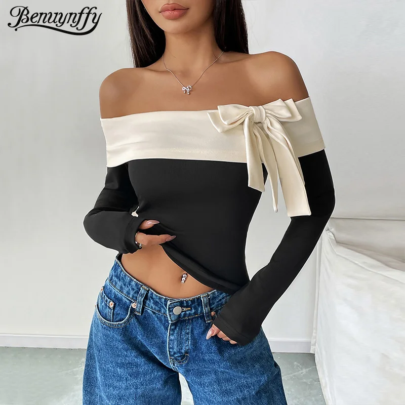 Benuynffy Y2k цветной топ с открытыми плечами и бантом, женская мода, новинка весны 202, уличная одежда с длинными рукавами 90-х годов, короткие футболки, топ
Benuynffy Y2k цветной топ с открытыми плечами и бантом, женская мода, новинка весны 202, уличная одежда с длинными рукавами 90-х годов, короткие футболки, топ