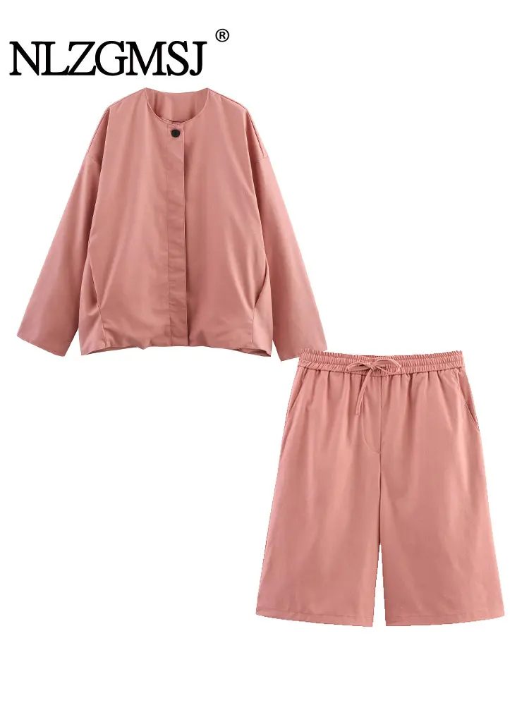 2025 Spring Casual Chic Women Suit Solid O-Neck Bomber Jacket Drawstring Wide-Leg Shorts New Fashion Set
2025 Spring Casual Chic Women Suit Solid O-Neck Bomber Jacket Drawstring Wide-Leg Shorts New Fashion Set