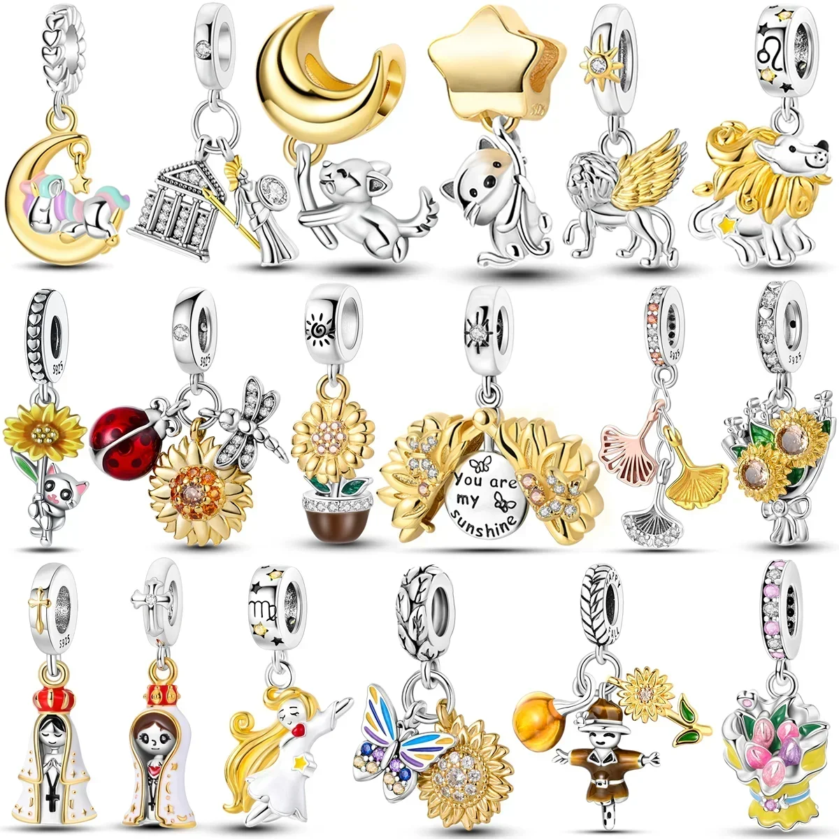 Fit Original Pandora Bracelet Golden Color Charms Beads 925 Sterling Silver Pyramid Sunflower Cat Moon Star Dangle DIY Jewelry
Fit Original Pandora Bracelet Golden Color Charms Beads 925 Sterling Silver Pyramid Sunflower Cat Moon Star Dangle DIY Jewelry