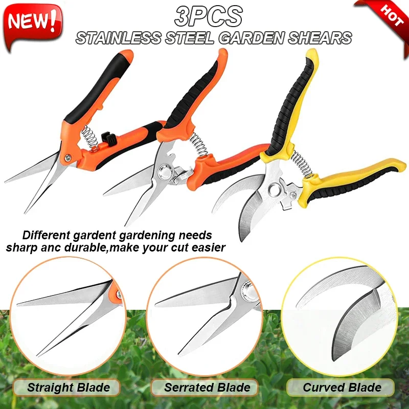 3pcs Multifunctional Stainless Scissors Pruner Garden Scissors for Gardening Flower Fruit Tree Manually Scissor Electrician Tool
3pcs Multifunctional Stainless Scissors Pruner Garden Scissors for Gardening Flower Fruit Tree Manually Scissor Electrician Tool