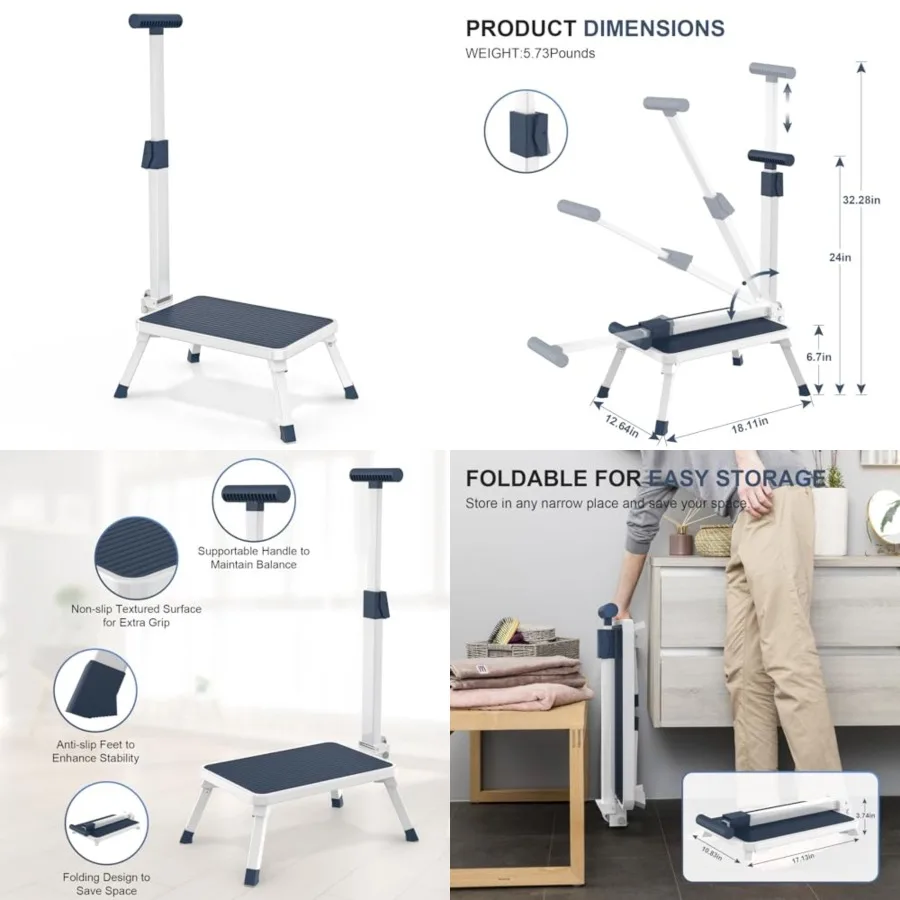 Folding Step Stool, Step Stools with Handle for Elderly Adults, Metal Stepping Stool with Adjustable Handrail in Kitchen, Bathr
Folding Step Stool, Step Stools with Handle for Elderly Adults, Metal Stepping Stool with Adjustable Handrail in Kitchen, Bathr