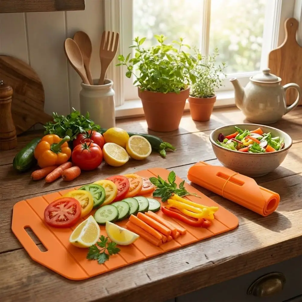 Non-Stick Folding Cutting Board Flexible Easy Grip Handle Silicone Cut Board Anti-Slip Portable Food Prep Tool Kitchen Supplies
Non-Stick Folding Cutting Board Flexible Easy Grip Handle Silicone Cut Board Anti-Slip Portable Food Prep Tool Kitchen Supplies