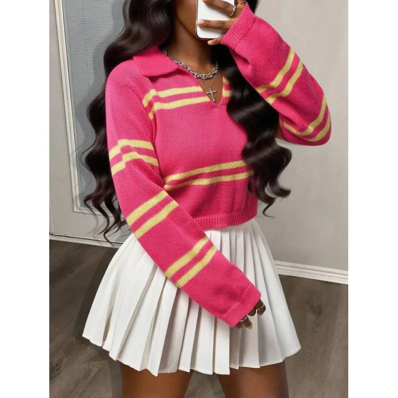 Women's V-neck Striped Knitwear Spring 2026 Fashionable Casual Style Comfortable Fit Other Details Available in Other Fabrics
Women's V-neck Striped Knitwear Spring 2026 Fashionable Casual Style Comfortable Fit Other Details Available in Other Fabrics