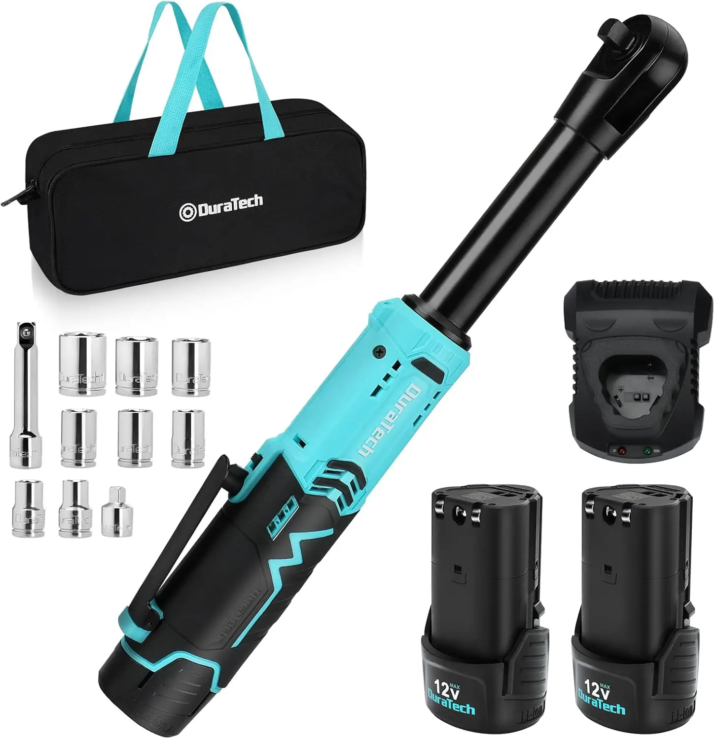 Extended Cordless Ratchet Wrench, 3/8" 12V 44 Ft-Lbs Long Neck Electric Ratchet with 2x2.0Ah Battery, Fast Charger, 10 Sockets & Variable Speed Trigger
Extended Cordless Ratchet Wrench, 3/8" 12V 44 Ft-Lbs Long Neck Electric Ratchet with 2x2.0Ah Battery, Fast Charger, 10 Sockets & Variable Speed Trigger