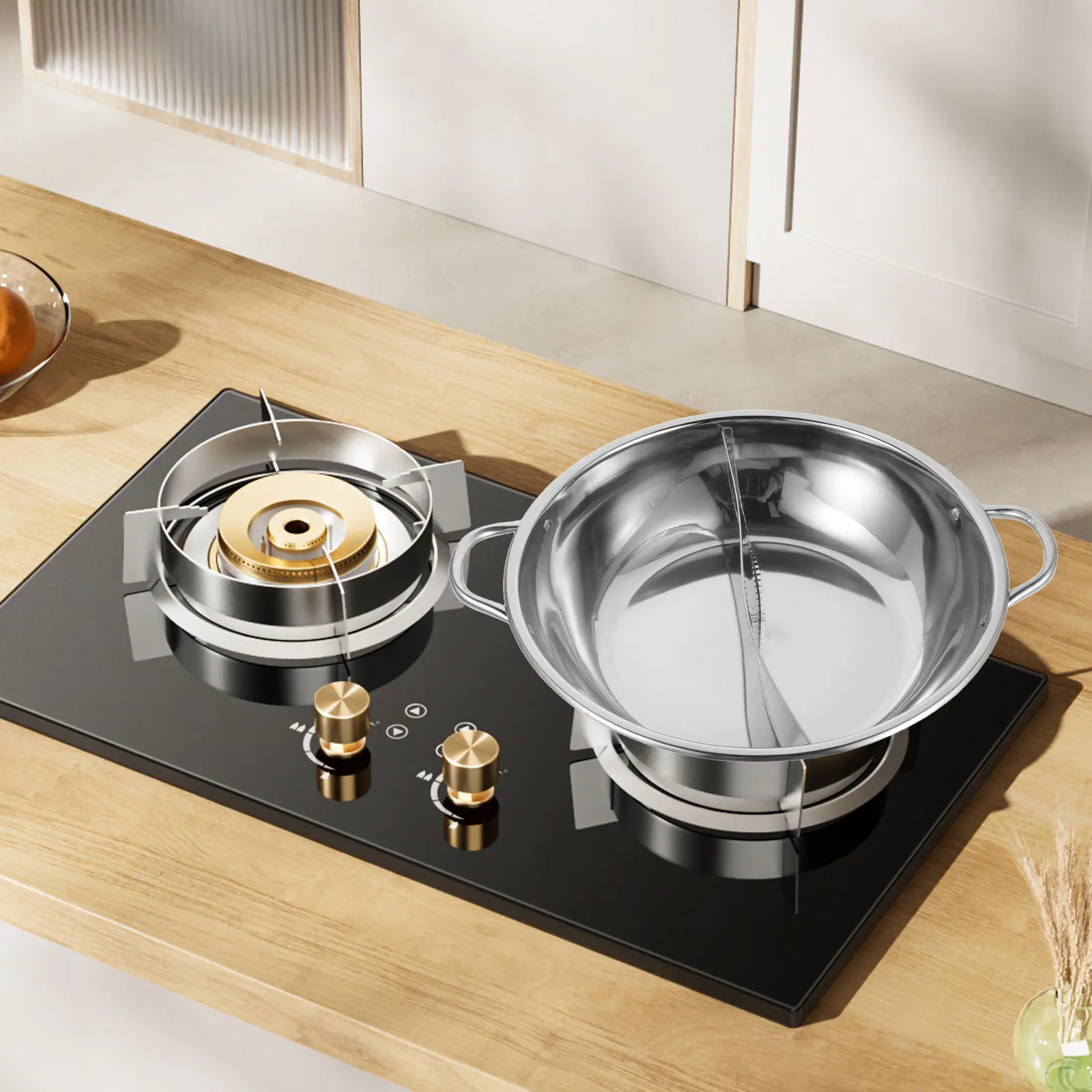 14 Inch Divided Hot Pot Stainless Steel Double Handles Dual Flavor Pot for Chinese Traditional Hotpot Indoor Outdoor Cooking Pan
14 Inch Divided Hot Pot Stainless Steel Double Handles Dual Flavor Pot for Chinese Traditional Hotpot Indoor Outdoor Cooking Pan