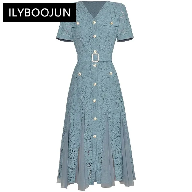 Модное дизайнерское летнее женское платье ILYBOOJUN с V-образным вырезом и коротким рукавом, однобортные кружевные лоскутные сетчатые платья на шнуровке
Модное дизайнерское летнее женское платье ILYBOOJUN с V-образным вырезом и коротким рукавом, однобортные кружевные лоскутные сетчатые платья на шнуровке