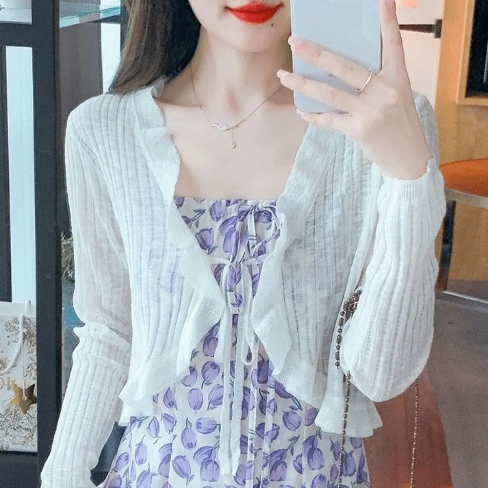 Stylish Ruffle Sun Protection Shirt Ballet Style Thin Knitted Cardigan Soft Short Top for Women Girl
Stylish Ruffle Sun Protection Shirt Ballet Style Thin Knitted Cardigan Soft Short Top for Women Girl