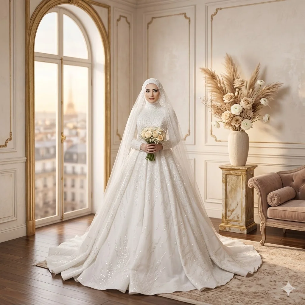 Custom 2026 White Vestido De Novia Muslim High Neck Sequin Ball Gown Wedding Dress with Long Sleeve Cathedral Train Bridal Gown
Custom 2026 White Vestido De Novia Muslim High Neck Sequin Ball Gown Wedding Dress with Long Sleeve Cathedral Train Bridal Gown