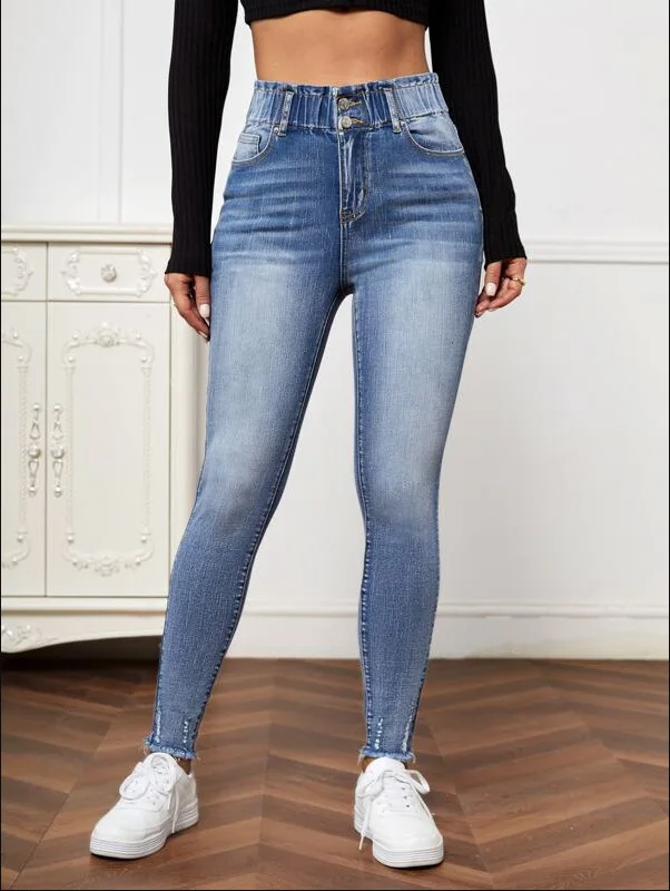 Women's Four Seasons Fashion Skinny Jeans Europe and The United States Street Wash Elastic Pencil Pants Denim Small Leg Pants 
Women's Four Seasons Fashion Skinny Jeans Europe and The United States Street Wash Elastic Pencil Pants Denim Small Leg Pants