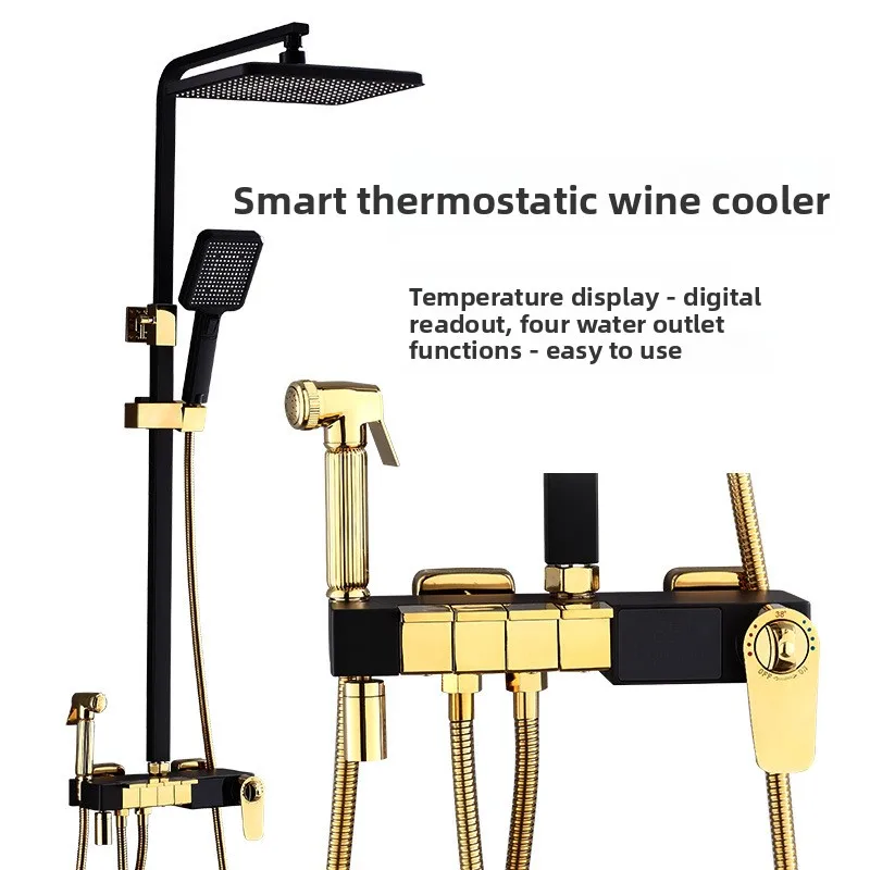 Термостатический душевой гарнитур с цифровым дисплеем, цвет «черный лак», настенный, латунь
Термостатический душевой гарнитур с цифровым дисплеем, цвет «черный лак», настенный, латунь