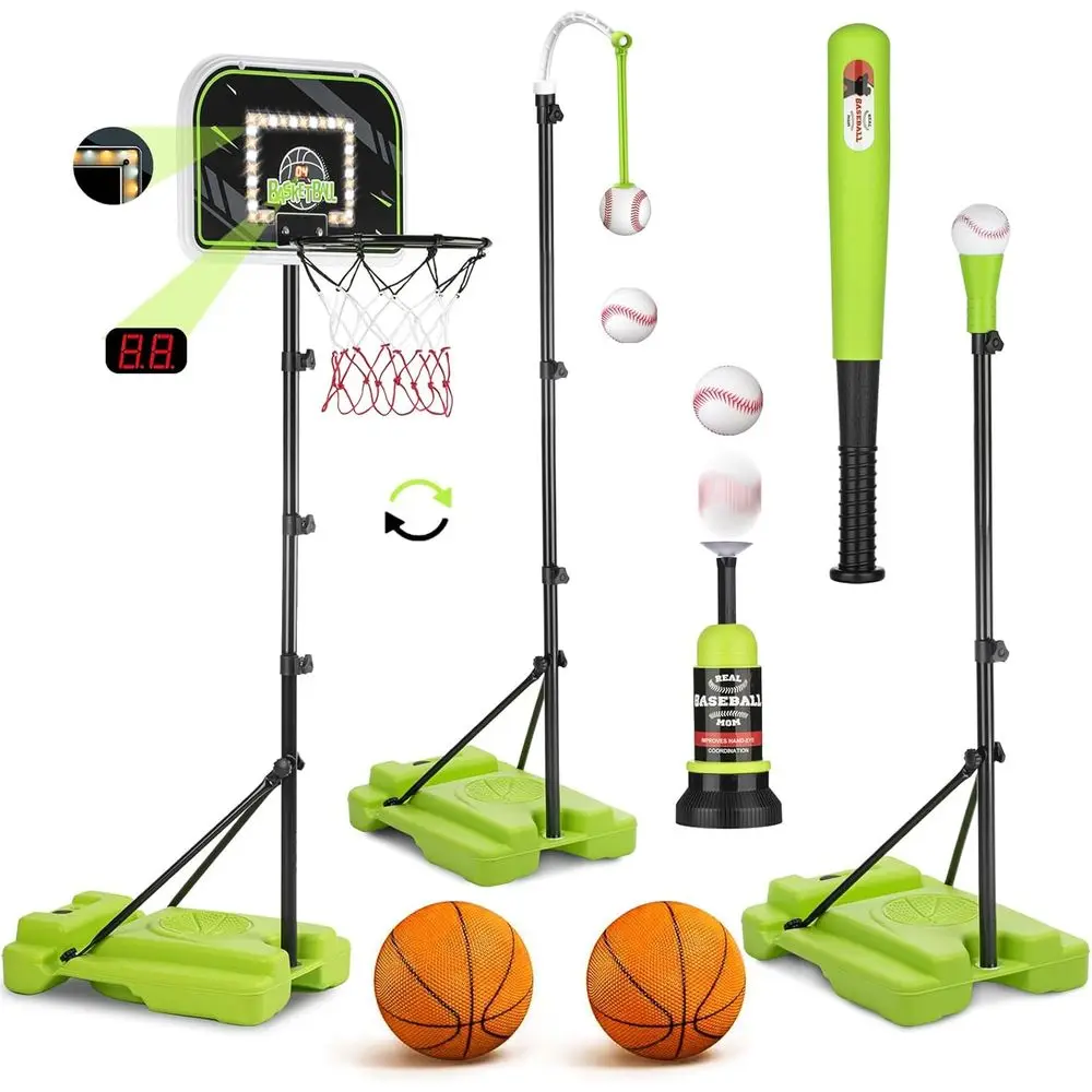 Adjustable Basketball & T-Ball Set for Kids 3-12, with Hanging Tee Baseball and Automatic Pitching
Adjustable Basketball & T-Ball Set for Kids 3-12, with Hanging Tee Baseball and Automatic Pitching