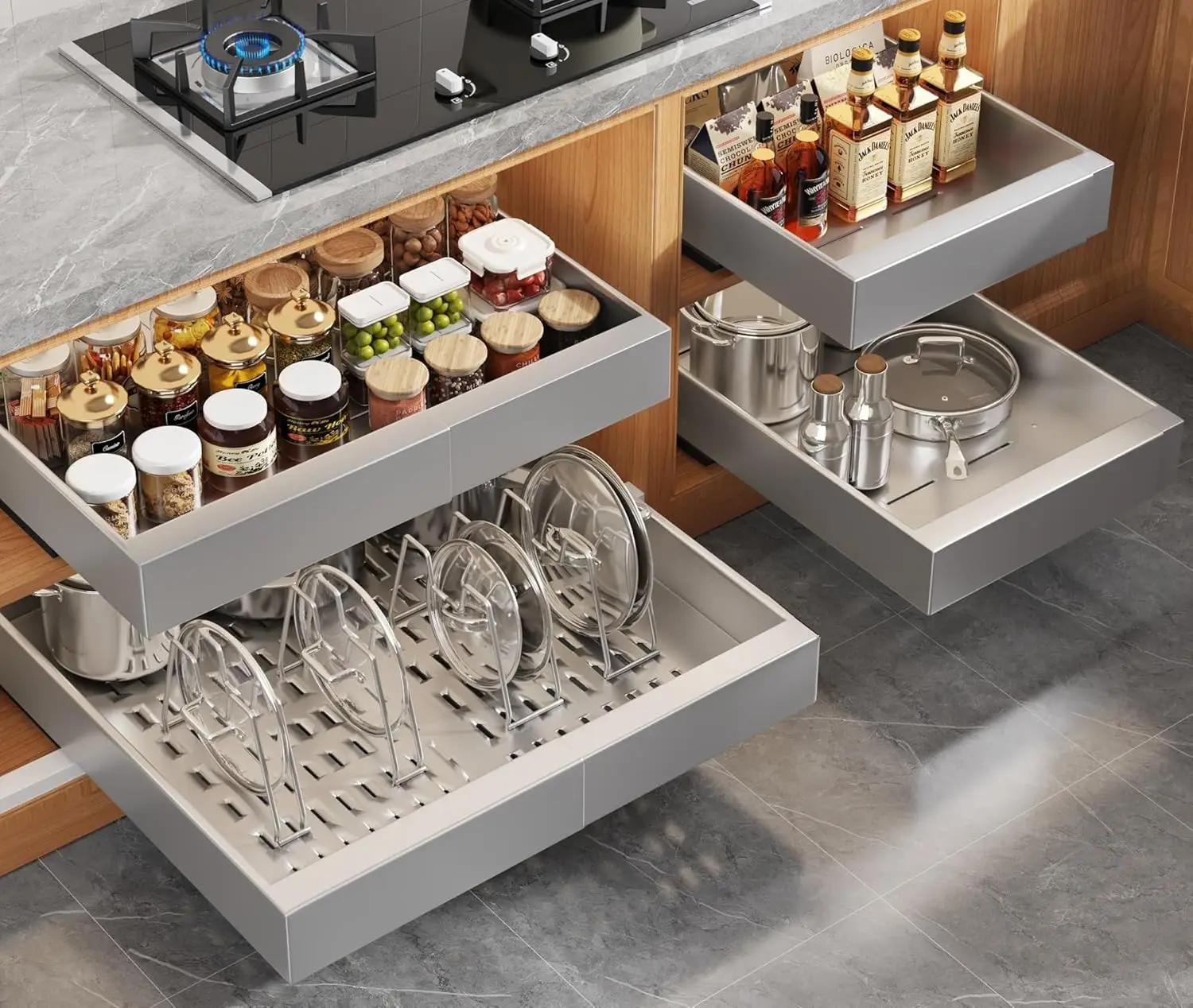 Выдвижной органайзер для шкафа с регулируемой шириной, 4 полки, серебристый
Выдвижной органайзер для шкафа с регулируемой шириной, 4 полки, серебристый