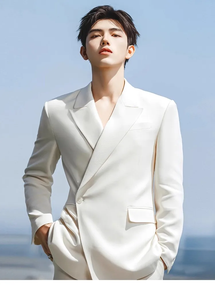 Chen Feiyu Men's Casual Loose Fit Suit Jaet White Faionable Urban Sle Long Sve Single Button Closure Straight Hem
Chen Feiyu Men's Casual Loose Fit Suit Jaet White Faionable Urban Sle Long Sve Single Button Closure Straight Hem