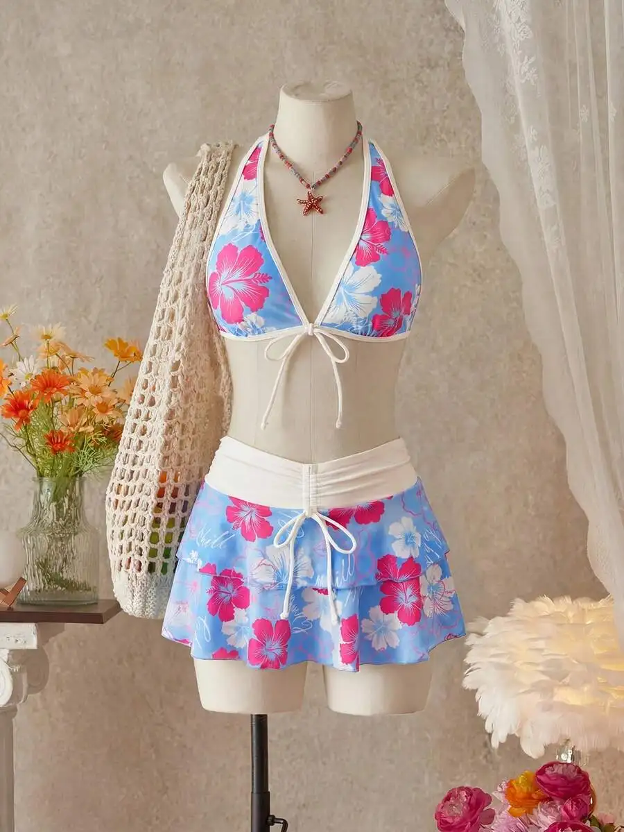 Womens Floral Print Halter Bikini Set With Skirt Summer Beach Vacation Swimwear
Womens Floral Print Halter Bikini Set With Skirt Summer Beach Vacation Swimwear