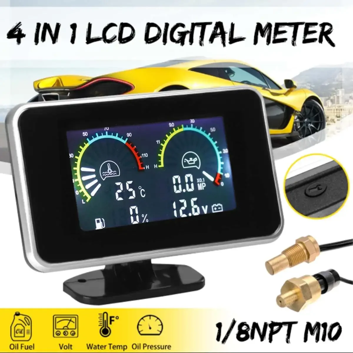4 In 1 LCD Digital Car Gauge Oil Pressure Voltage Fuel Water Temp Meter M10 12V 24V Universal Auto Dashboard Replacement
4 In 1 LCD Digital Car Gauge Oil Pressure Voltage Fuel Water Temp Meter M10 12V 24V Universal Auto Dashboard Replacement