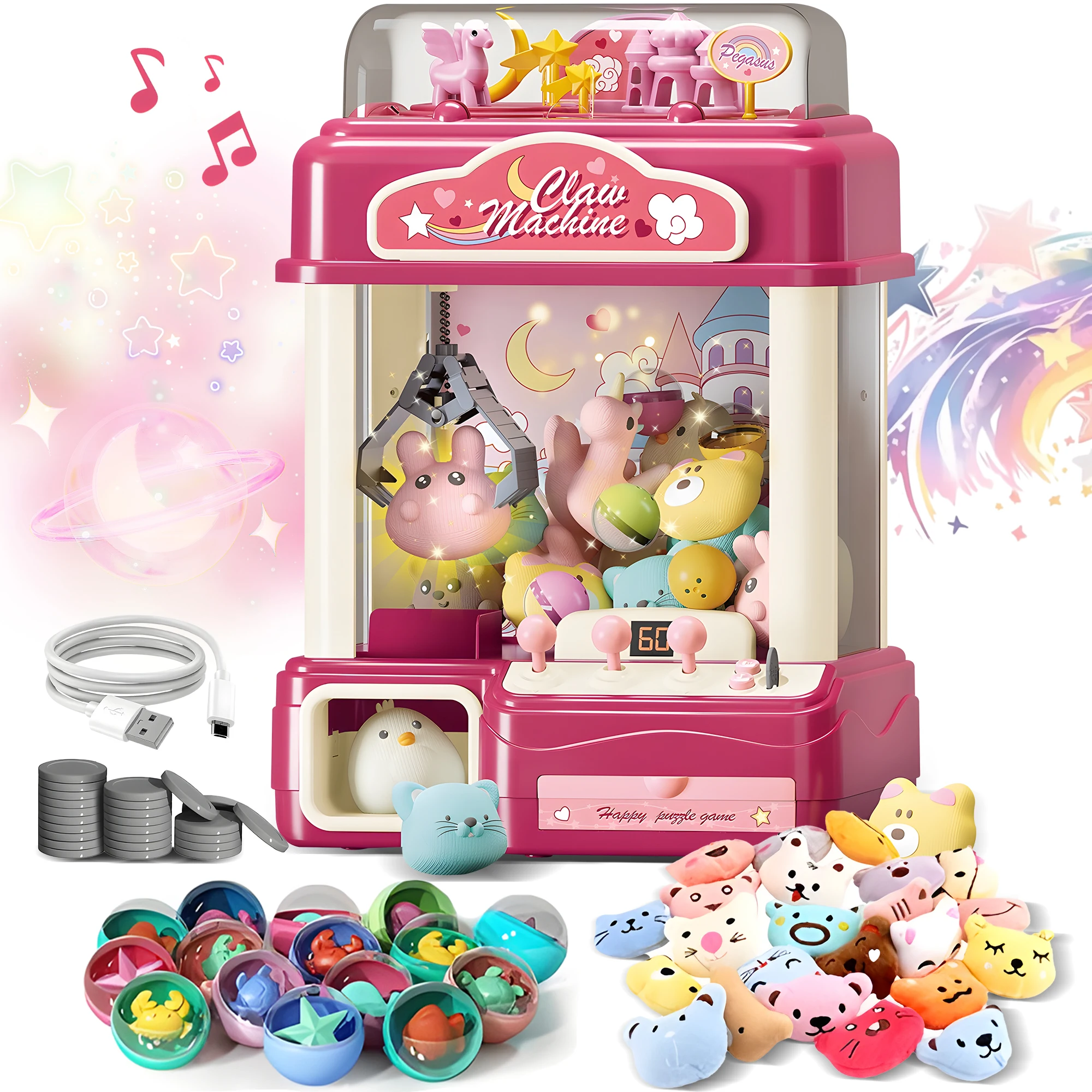 Interactive Claw Toy Arcade Machine with Prizes Kids Vending Machine with Lights Music Plush Toys Capsules Mini Claw Machine USB Rechargeable Birthday Gift for Girls Ages 6-12
Interactive Claw Toy Arcade Machine with Prizes Kids Vending Machine with Lights Music Plush Toys Capsules Mini Claw Machine USB Rechargeable Birthday Gift for Girls Ages 6-12