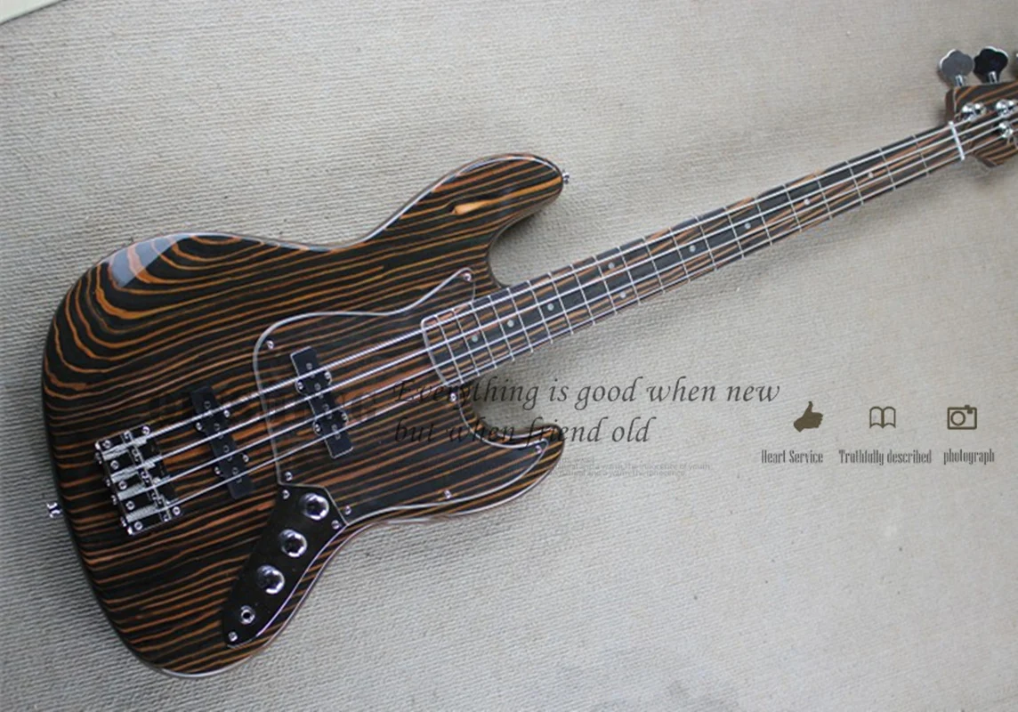 Custom 4 String Electric Bass Guitar, JB Bass Zebra Wood Body, Zebra Wood Head, Acrylic Pickguard, Chrome Bridge
Custom 4 String Electric Bass Guitar, JB Bass Zebra Wood Body, Zebra Wood Head, Acrylic Pickguard, Chrome Bridge