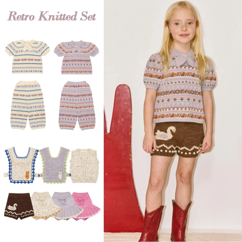 Girls' Knit T-Shirt and Skirt Set - 2026 Summer New Arrival: Printed Fashionable Openwork Girls' Knit Vest and Cute Cotton Pants
Girls' Knit T-Shirt and Skirt Set - 2026 Summer New Arrival: Printed Fashionable Openwork Girls' Knit Vest and Cute Cotton Pants