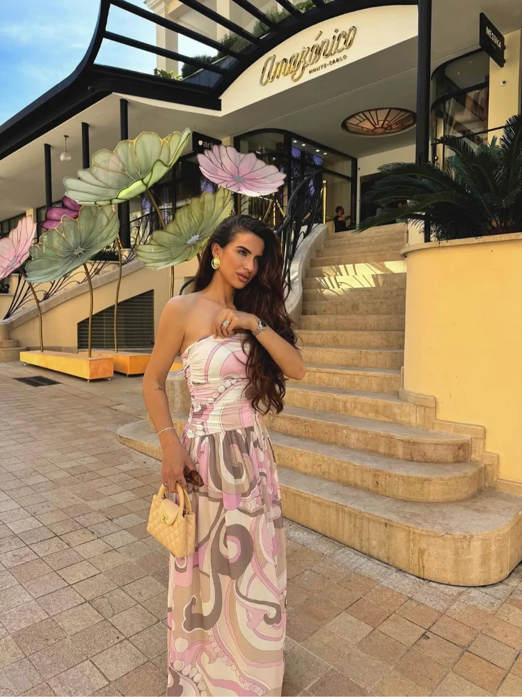 Casual Printed Women's Dress Sleeveless Waist-closed Pleated Tube Top Chiffon Lady Dresses 2026 Summer Vacation Female Robe
Casual Printed Women's Dress Sleeveless Waist-closed Pleated Tube Top Chiffon Lady Dresses 2026 Summer Vacation Female Robe