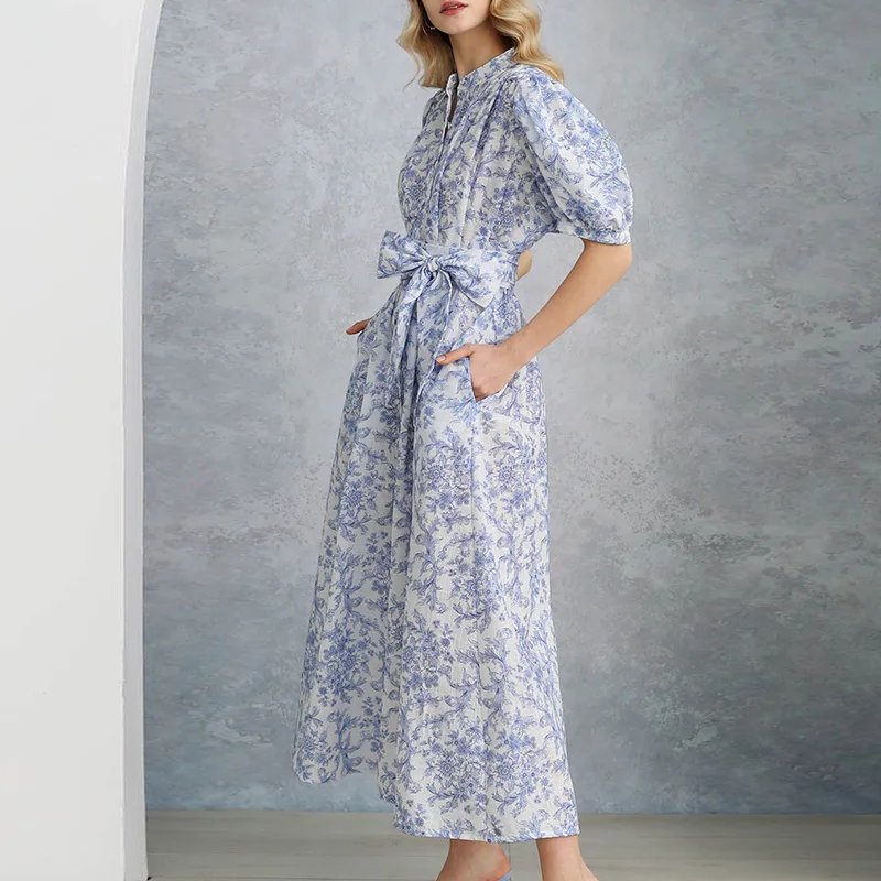Elegant Floral Print Ruched Evening Dress Chic O Neck Loose High Waist Pocket Dress Summer Holiday Single Breasted Tie-up Dress
Elegant Floral Print Ruched Evening Dress Chic O Neck Loose High Waist Pocket Dress Summer Holiday Single Breasted Tie-up Dress