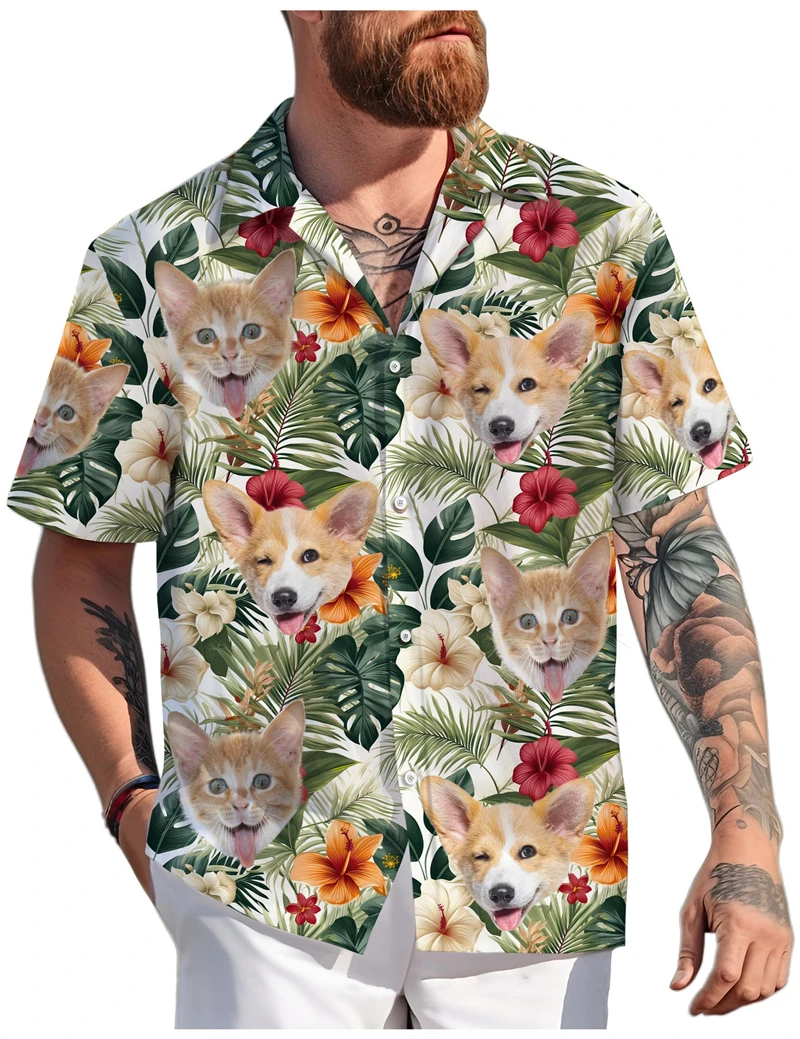 Funny Custom Pet Face Hawaiian Shirts For Men Summer Fashion Short Sleeve Personalized 3D Printed Shirt Loose Breathable Blouses
Funny Custom Pet Face Hawaiian Shirts For Men Summer Fashion Short Sleeve Personalized 3D Printed Shirt Loose Breathable Blouses