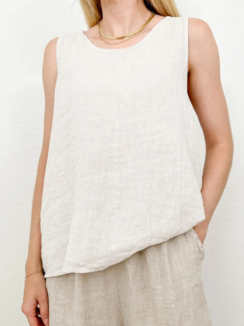 100% Linen Sleeveless Women's T-Shirt Loose Fit Summer Breathable Cool Feeling White Pure Linen Vest round Neck Regular Length
100% Linen Sleeveless Women's T-Shirt Loose Fit Summer Breathable Cool Feeling White Pure Linen Vest round Neck Regular Length