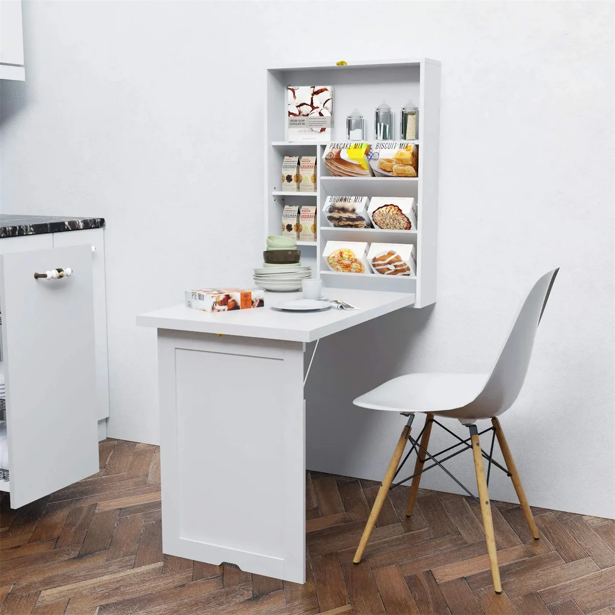 Modern Compact Wood Wall Mounted Folding Desk Cabinet Convertible Writing Desk for Home Office with Storage, White
Modern Compact Wood Wall Mounted Folding Desk Cabinet Convertible Writing Desk for Home Office with Storage, White