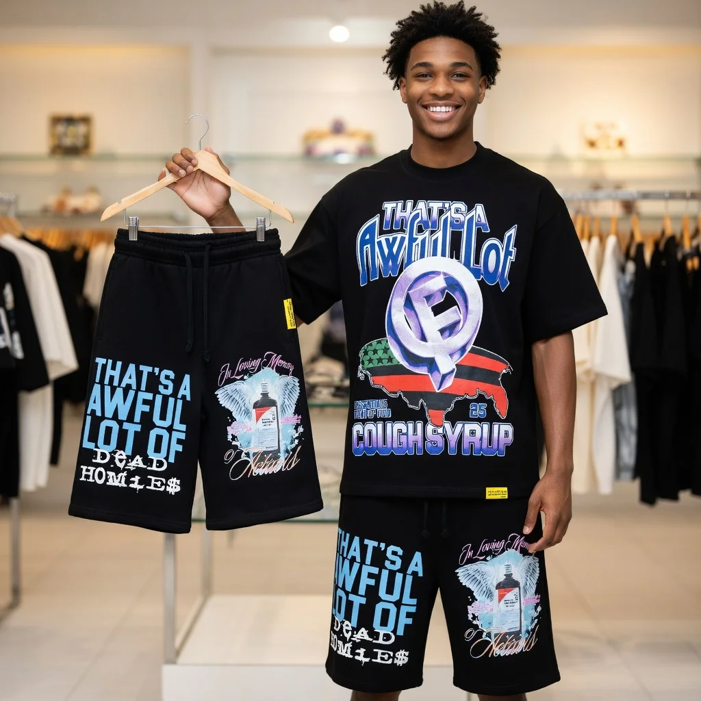 That'S A Awful Lot of Cough Syrup Men 2026 Oversized 2 Piece Short Set Graphic Tee Shorts Streetwear Hip Hop Casual Outfit Black
That'S A Awful Lot of Cough Syrup Men 2026 Oversized 2 Piece Short Set Graphic Tee Shorts Streetwear Hip Hop Casual Outfit Black