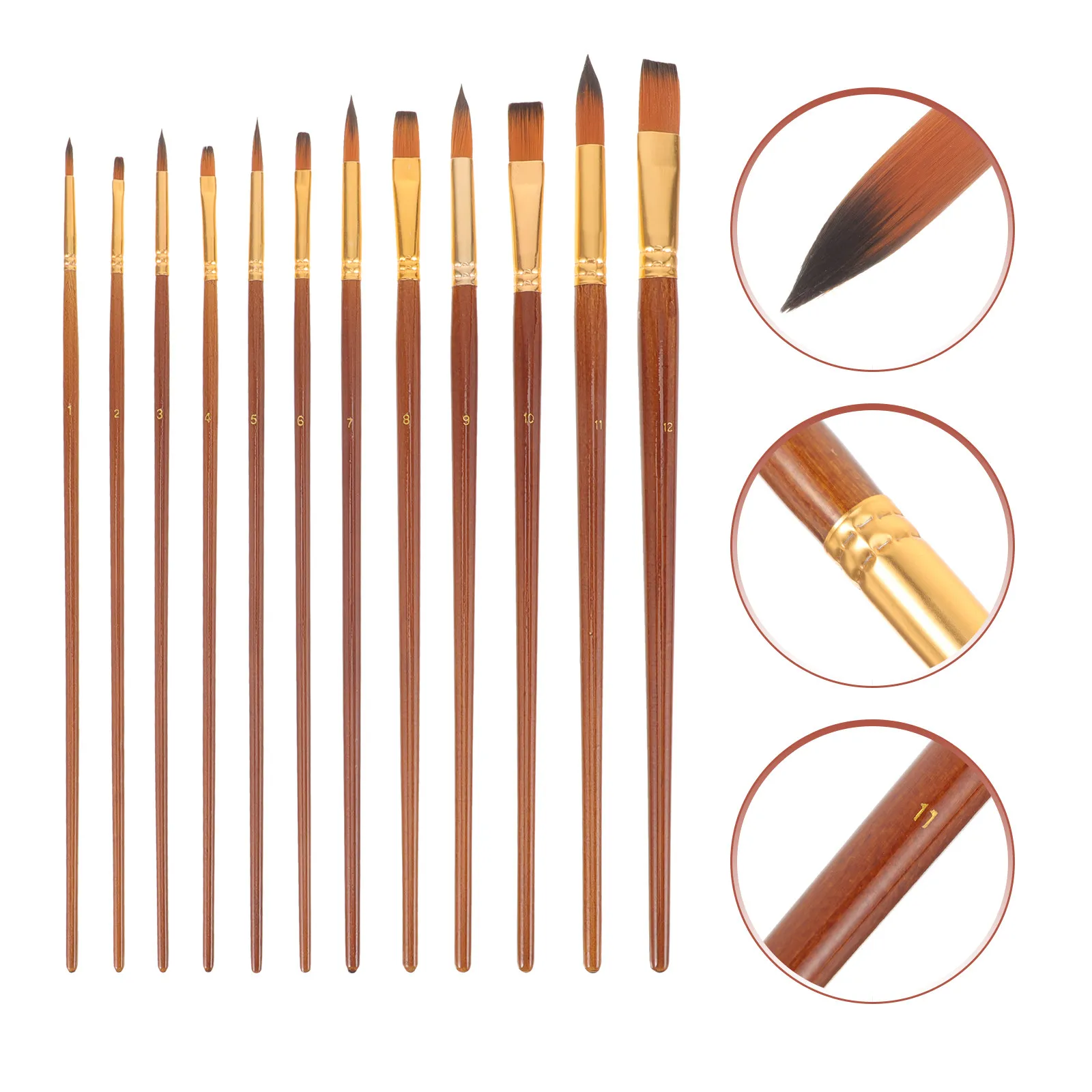 12Pcs Nylon Hair Paint Brush Set Strong Wooden Handle Easy Use for Watercolor Acrylic Oil Gouache Painting Art Tools
12Pcs Nylon Hair Paint Brush Set Strong Wooden Handle Easy Use for Watercolor Acrylic Oil Gouache Painting Art Tools