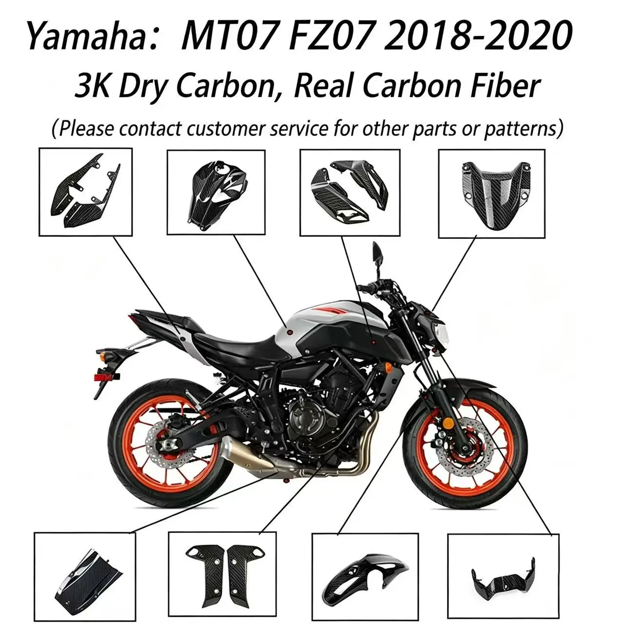 Suitable for Yamaha MT07 FZ07 2018 2019 2020 models For carbon fiber mudguards, windshields and fuel tank covers modification.
Suitable for Yamaha MT07 FZ07 2018 2019 2020 models For carbon fiber mudguards, windshields and fuel tank covers modification.