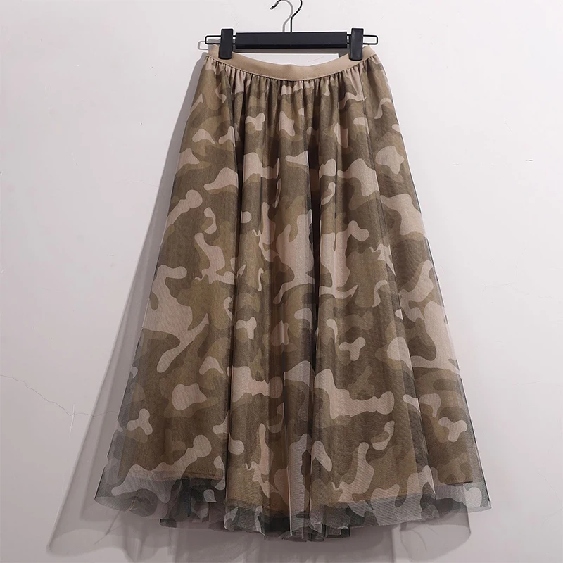 Camouflage Tulle Skirt Women Elastic High Waist Mesh Skirts Long Pleated Tutu Skirt Female Jupe Longue
Camouflage Tulle Skirt Women Elastic High Waist Mesh Skirts Long Pleated Tutu Skirt Female Jupe Longue