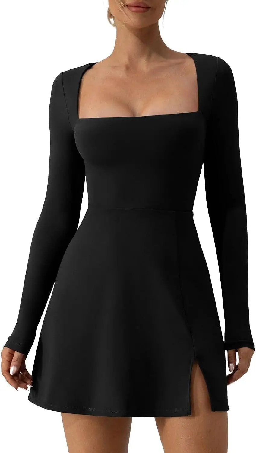 New Women Elegant A-line Dress Spring Summer Solid Long Sleeve Square Neck Split Hem Short Dresses for Party Club Streetwear
New Women Elegant A-line Dress Spring Summer Solid Long Sleeve Square Neck Split Hem Short Dresses for Party Club Streetwear