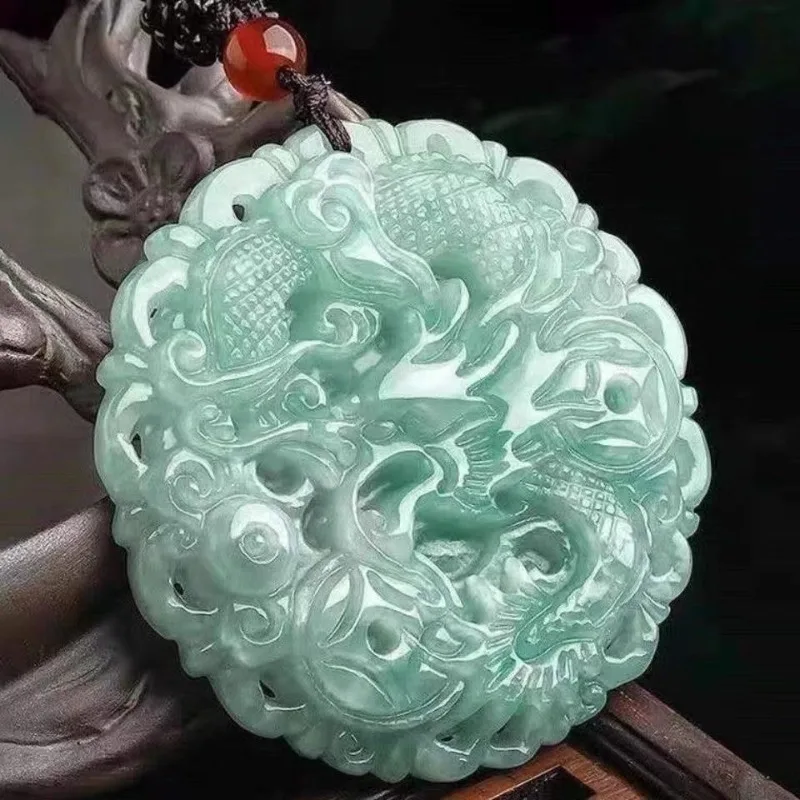 Natural Jadeite Dragon and Phoenix Chengxiang Pendant Round Ice Flower Men's and Women's Models
Natural Jadeite Dragon and Phoenix Chengxiang Pendant Round Ice Flower Men's and Women's Models