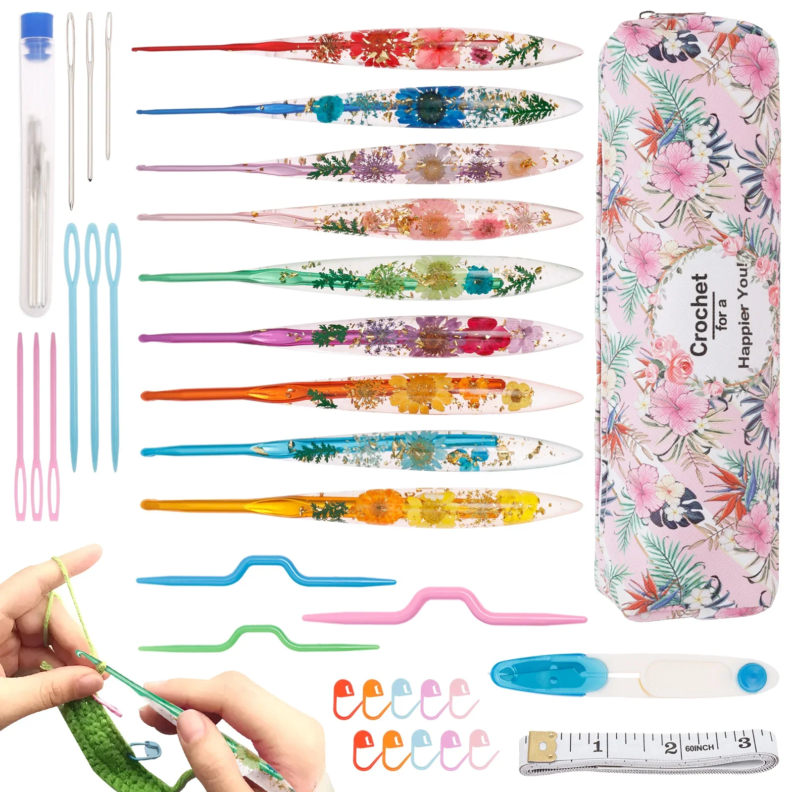 9PCS Crochet Hook Set Crochet Hook with Storage Bag Floral Resin Grip Beautiful and Ergonomic Great for Crocheting Blanket Doll
9PCS Crochet Hook Set Crochet Hook with Storage Bag Floral Resin Grip Beautiful and Ergonomic Great for Crocheting Blanket Doll