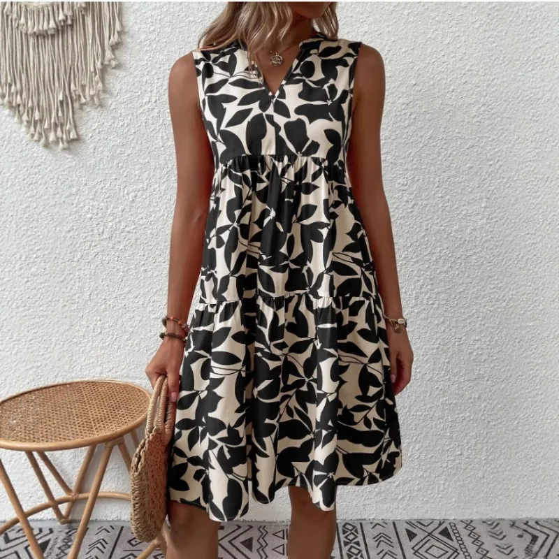 Women Fashion Print Mini Dress Summer Elegant Streetwear Female Sleeveless V-Neck Ruffle A-Line Dress Lady Beach Party Sundress
Women Fashion Print Mini Dress Summer Elegant Streetwear Female Sleeveless V-Neck Ruffle A-Line Dress Lady Beach Party Sundress