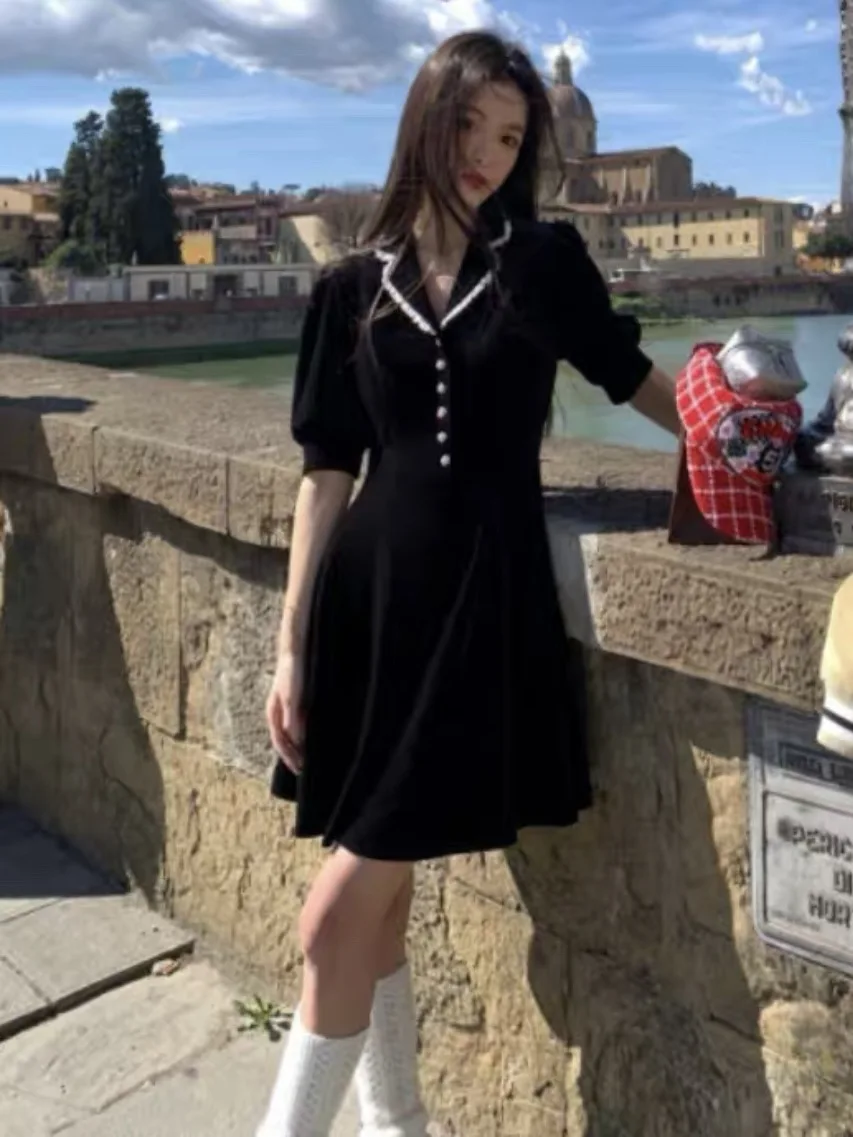 Slimming Velvet Black Dress Seooocokie Candy Miss College Style Swan Lake Short Sleeve Women's Fashion Spring Autumn Winter
Slimming Velvet Black Dress Seooocokie Candy Miss College Style Swan Lake Short Sleeve Women's Fashion Spring Autumn Winter