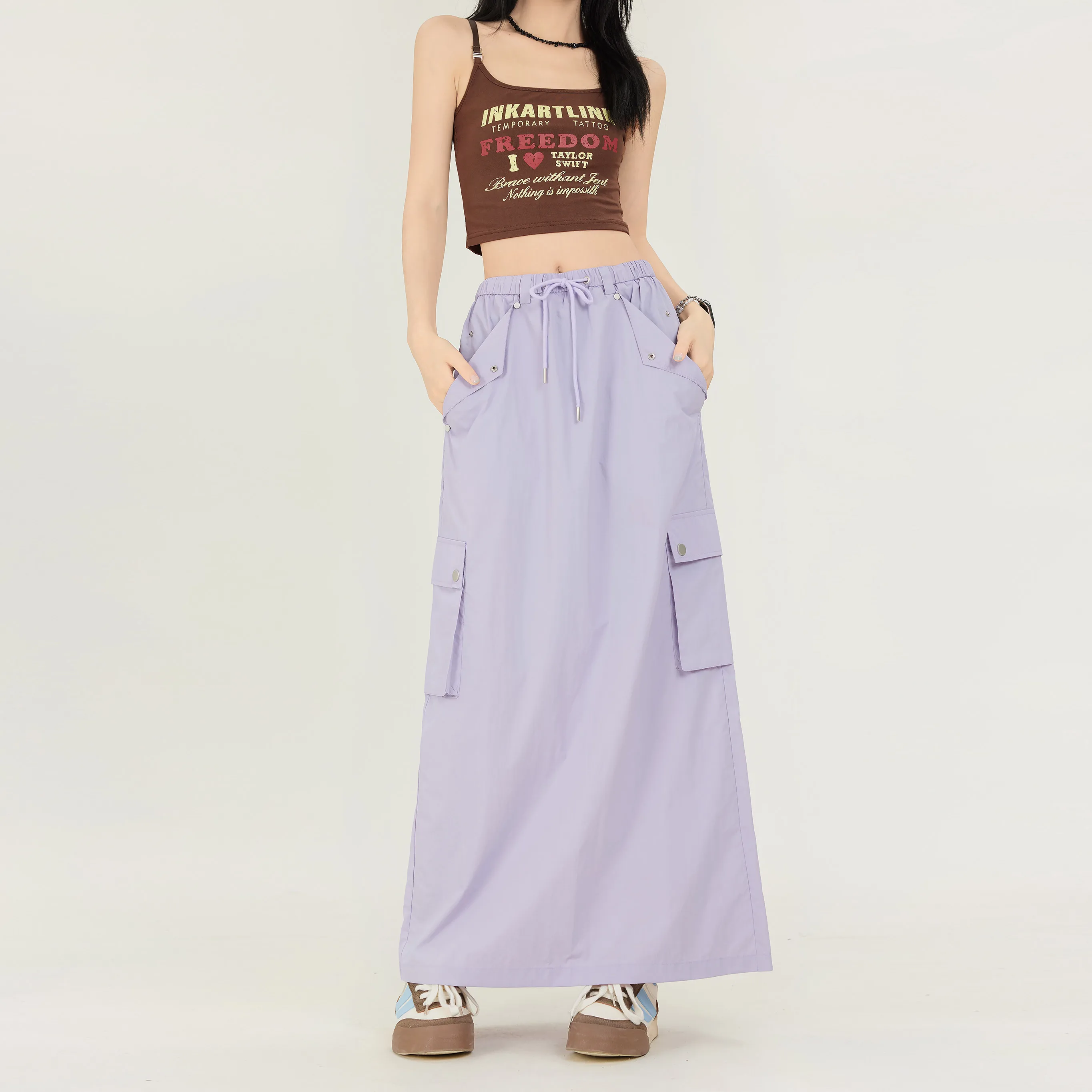 2024 Trendy Workwear Skirt for Women with Drawstring Elastic Waist and Chic Mid-length Design 
2024 Trendy Workwear Skirt for Women with Drawstring Elastic Waist and Chic Mid-length Design