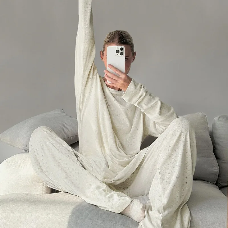 Comfortable Knitted Pajamas Loose and Comfortable Long-sleeved Trousers Loungewear Women's
Comfortable Knitted Pajamas Loose and Comfortable Long-sleeved Trousers Loungewear Women's