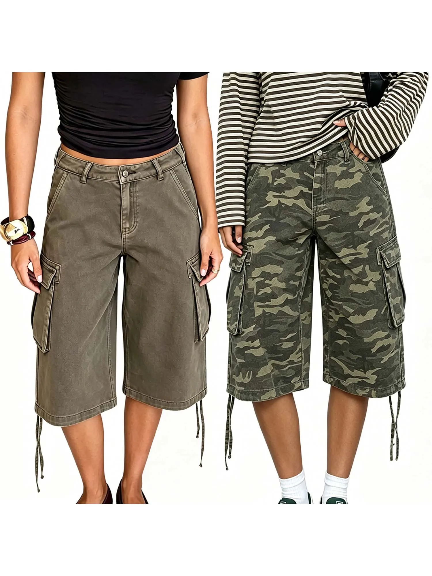 Women Loose Fit Denim Shorts Solid Color Camouflage Zip Fly with Button Closure Knee Length Bermuda Cargo Shorts
Women Loose Fit Denim Shorts Solid Color Camouflage Zip Fly with Button Closure Knee Length Bermuda Cargo Shorts