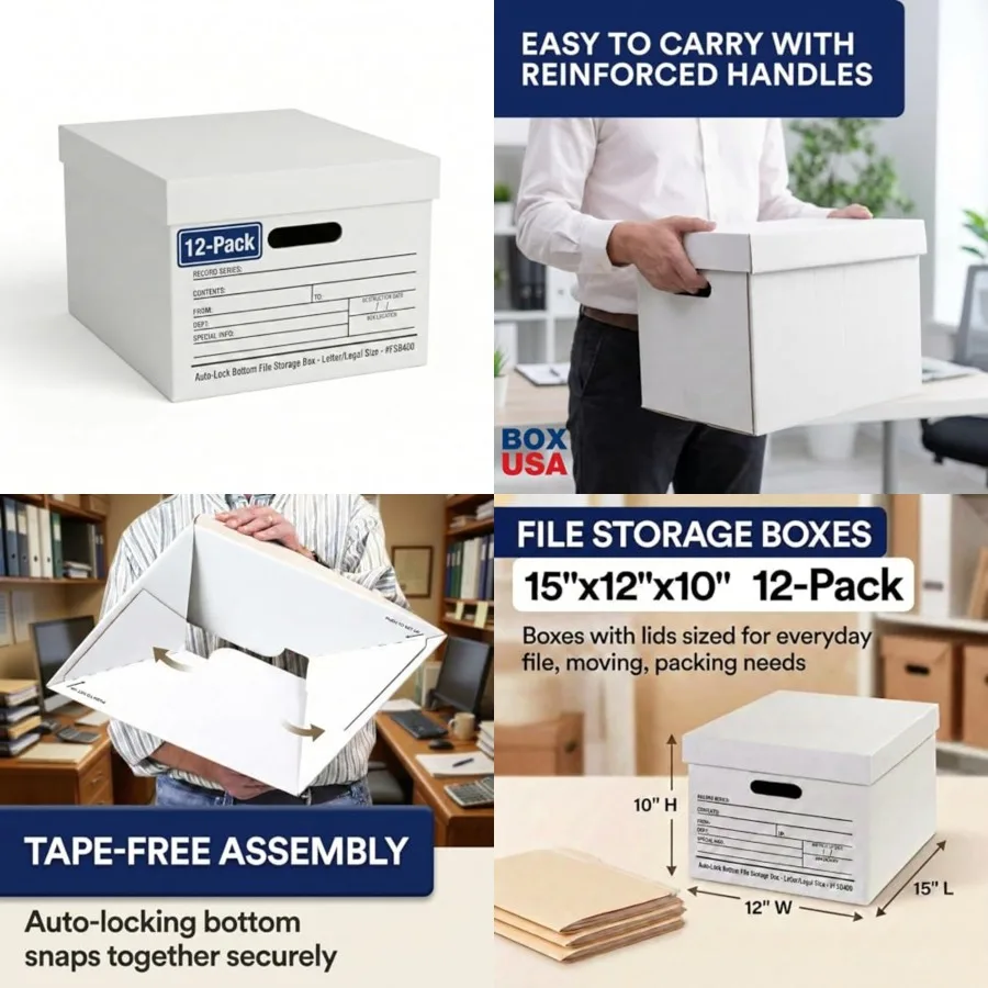 Boxes with Lids and Handles - File Storage Boxes for Office Supplies, Book Storage, Moving, and Packaging, Fits Letter and Lega
Boxes with Lids and Handles - File Storage Boxes for Office Supplies, Book Storage, Moving, and Packaging, Fits Letter and Lega