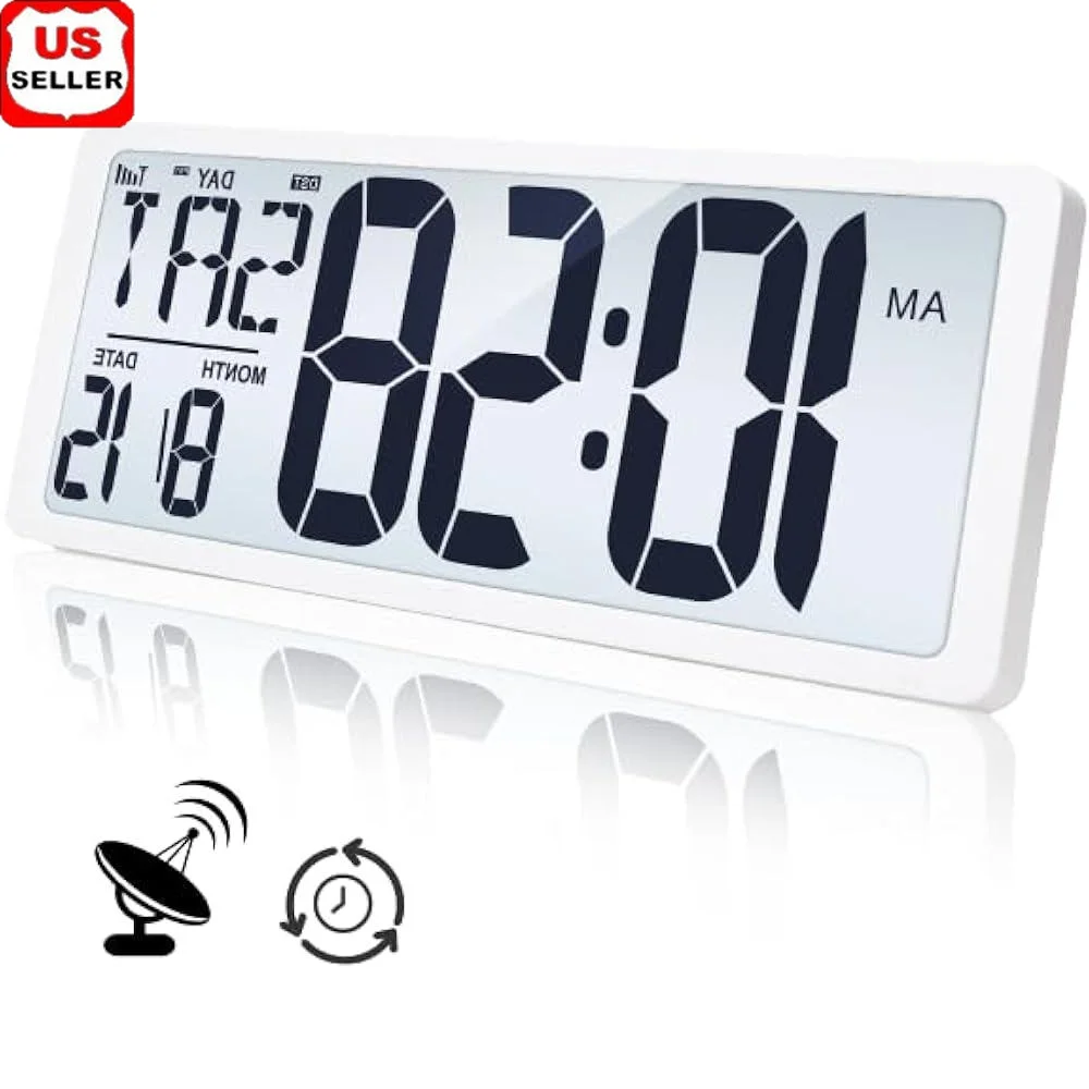 Atomic Wall Clock Backlight Large Digital Display Auto Set Temperature 12/24 Hour Brightness Adjustable Battery Powered Perfect
Atomic Wall Clock Backlight Large Digital Display Auto Set Temperature 12/24 Hour Brightness Adjustable Battery Powered Perfect