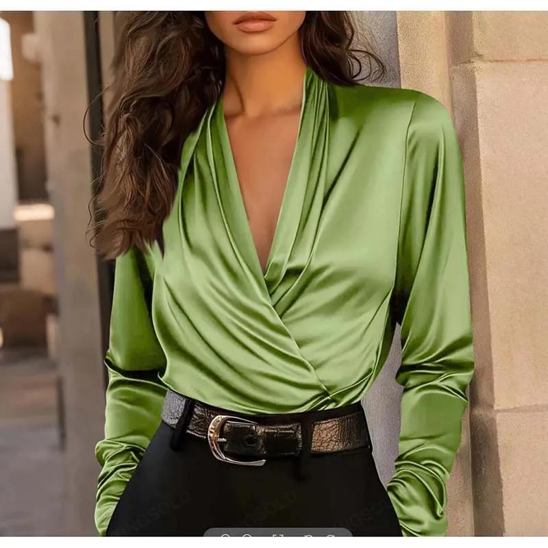 Fashion Long Sleeve Sexy V Neck Office Casual Blouse Women Elegant Simple Loose Tie Waist Shirt Ladies Solid Color Party Top
Fashion Long Sleeve Sexy V Neck Office Casual Blouse Women Elegant Simple Loose Tie Waist Shirt Ladies Solid Color Party Top