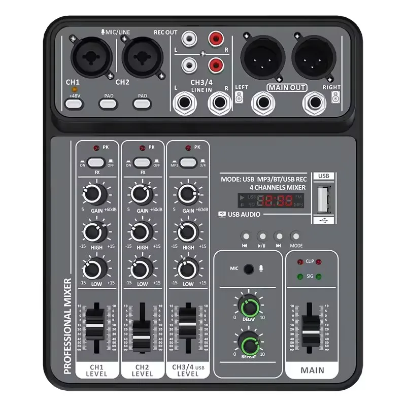 4 Channel Audio Mixer 48V Phantom Power USB Studio Sound Mixers Bluetooth DJ Console Mixing for Karaok
4 Channel Audio Mixer 48V Phantom Power USB Studio Sound Mixers Bluetooth DJ Console Mixing for Karaok