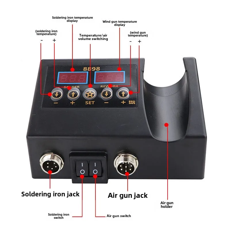 Стабильная паяльная станция 2-в-1 с горячим воздухом для BGA-пайки и демонтажа, термовоздушный пистолет для пайки и демонтажа печатных плат телефонов и ИС
Стабильная паяльная станция 2-в-1 с горячим воздухом для BGA-пайки и демонтажа, термовоздушный пистолет для пайки и демонтажа печатных плат телефонов и ИС