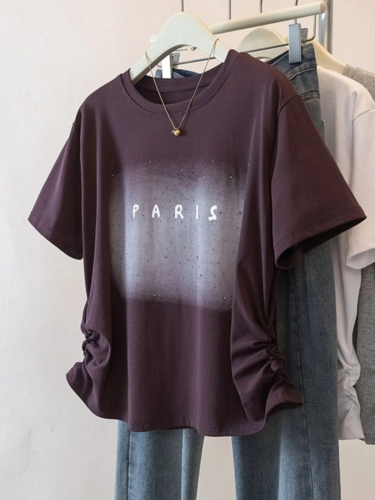 Purple Shoulder-Length Short-Sleeve T-Shirt Women's plus Size Loose Fit Korean Style Commute Fashion Summer Top
Purple Shoulder-Length Short-Sleeve T-Shirt Women's plus Size Loose Fit Korean Style Commute Fashion Summer Top