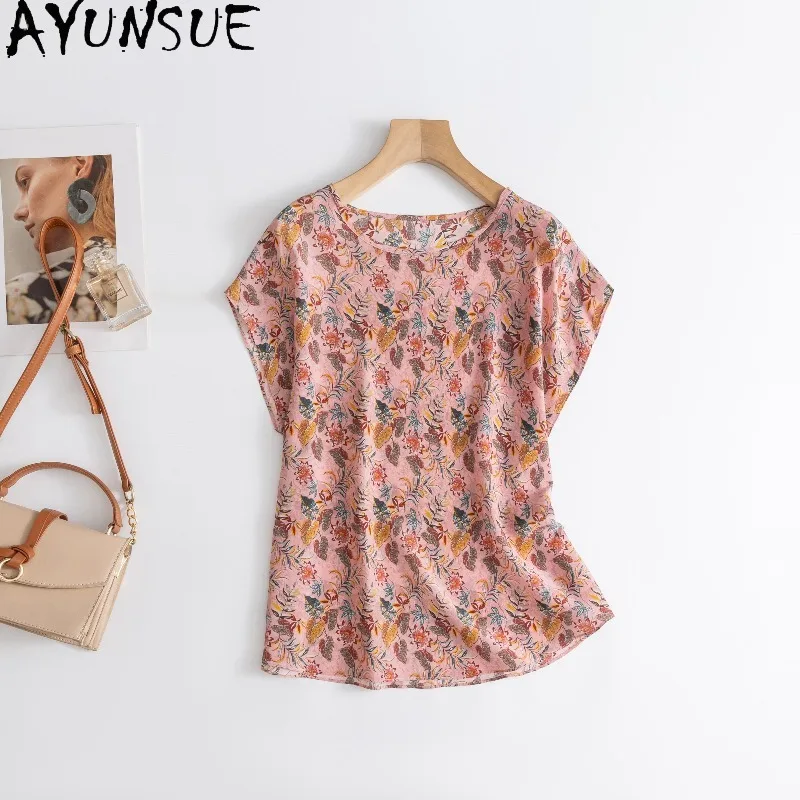 AYUNSUE 100% Silk Women's T-shirts Stylish O-neck Floral Tops for Woman Versatile Casual T Shirt Woman Clothes Summer Ropa Mujer
AYUNSUE 100% Silk Women's T-shirts Stylish O-neck Floral Tops for Woman Versatile Casual T Shirt Woman Clothes Summer Ropa Mujer