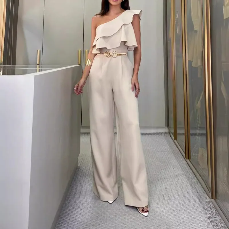 2024 Spring Summer New Women's Clothing Solid Color One-Shoulder Ruffled Slim One-Piece Trousers
2024 Spring Summer New Women's Clothing Solid Color One-Shoulder Ruffled Slim One-Piece Trousers