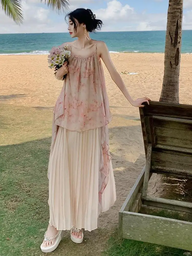 Summer Pink Print Patchwork Sleeveless Vacation Slip Long Dresses Women Elegant Backless Party Sexy Club Pleated Dress Bohemian 
Summer Pink Print Patchwork Sleeveless Vacation Slip Long Dresses Women Elegant Backless Party Sexy Club Pleated Dress Bohemian