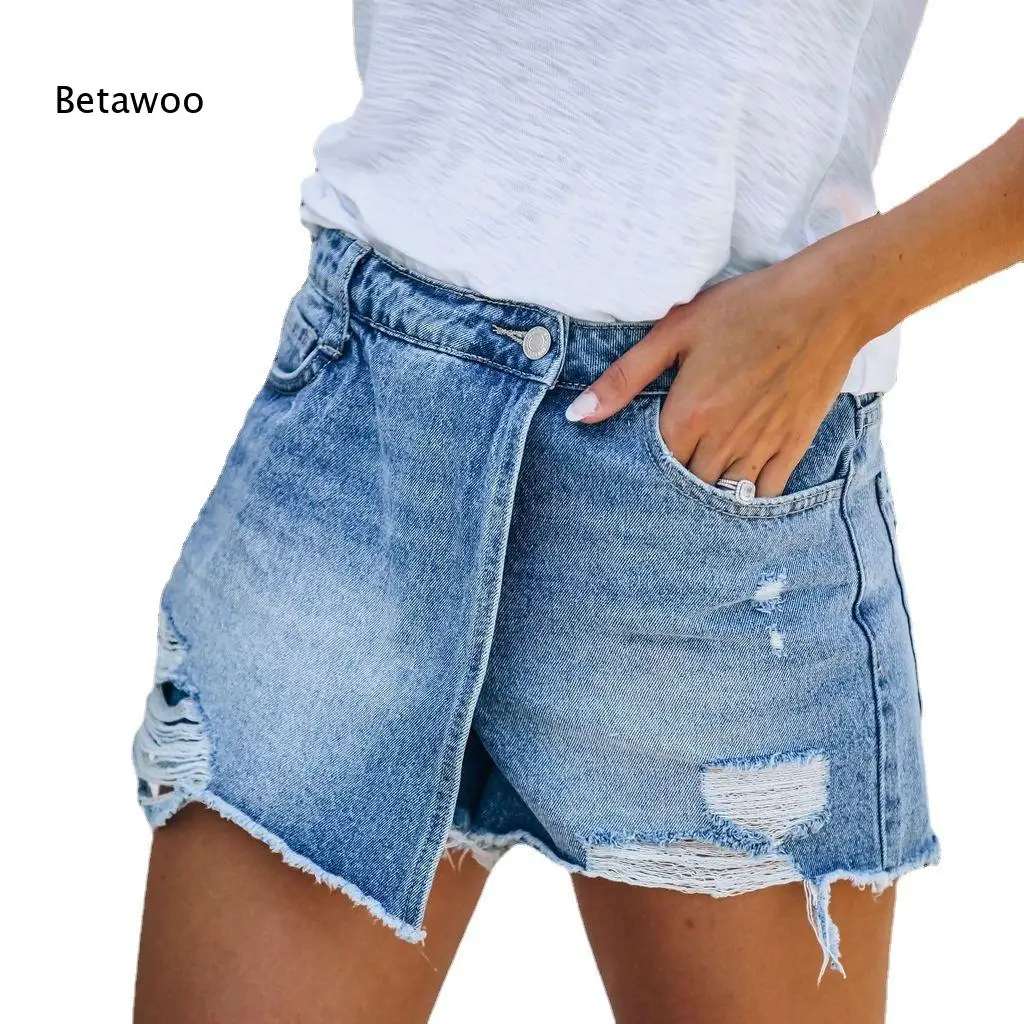 Women's Ripped Denim Shorts with Asymmetrical Hem and Distressed Details, Casual Summer Jean Hot Pants in Multiple Washes
Women's Ripped Denim Shorts with Asymmetrical Hem and Distressed Details, Casual Summer Jean Hot Pants in Multiple Washes